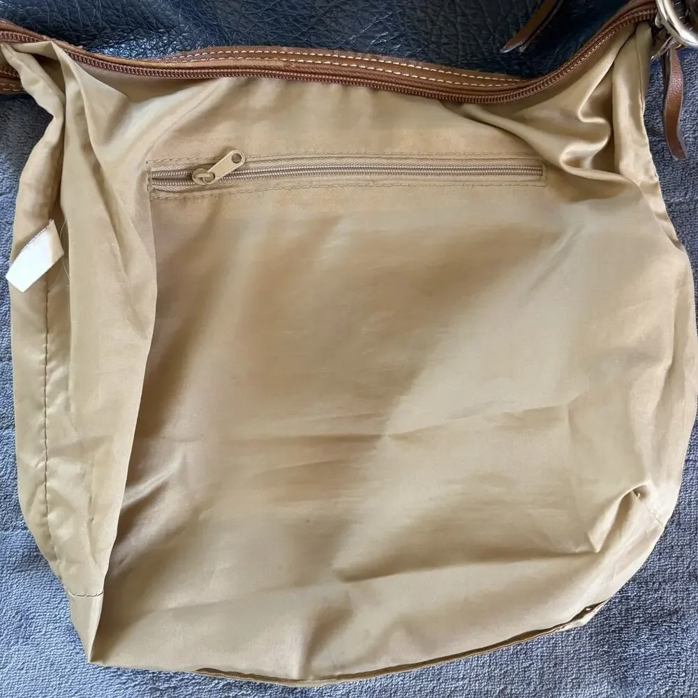 Lauren Conrad Blue Hobo Handbag Vegan Pebbled Leather Shoulder Bag Braided Strap